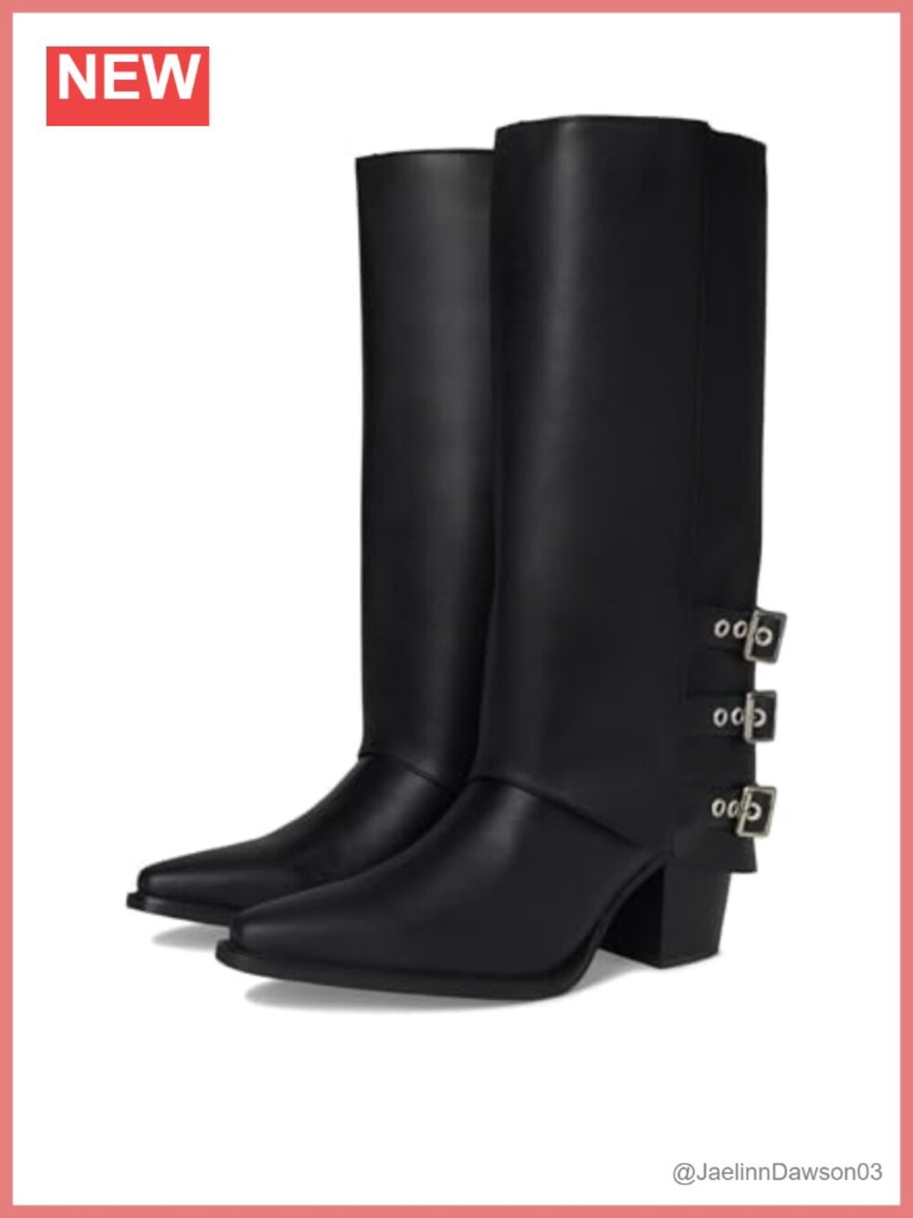 Leather Snip Toe Pull-On Equestrian Boot Block Heel Knee High